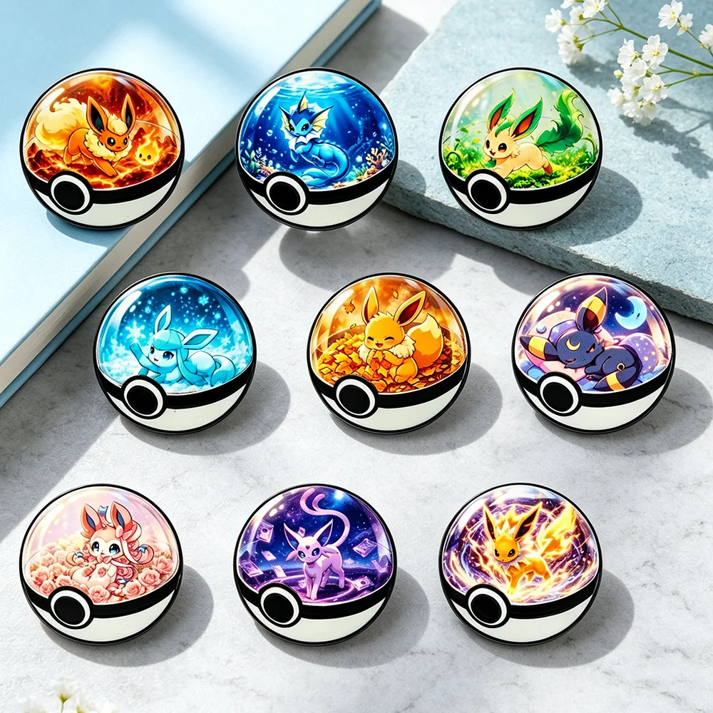 9pcs Eeveelutions Enamel Pins Set, Elf Ball Monster Design Anime Lapel Pins, Cartoon Collectible Brooches for Backpack Clothing