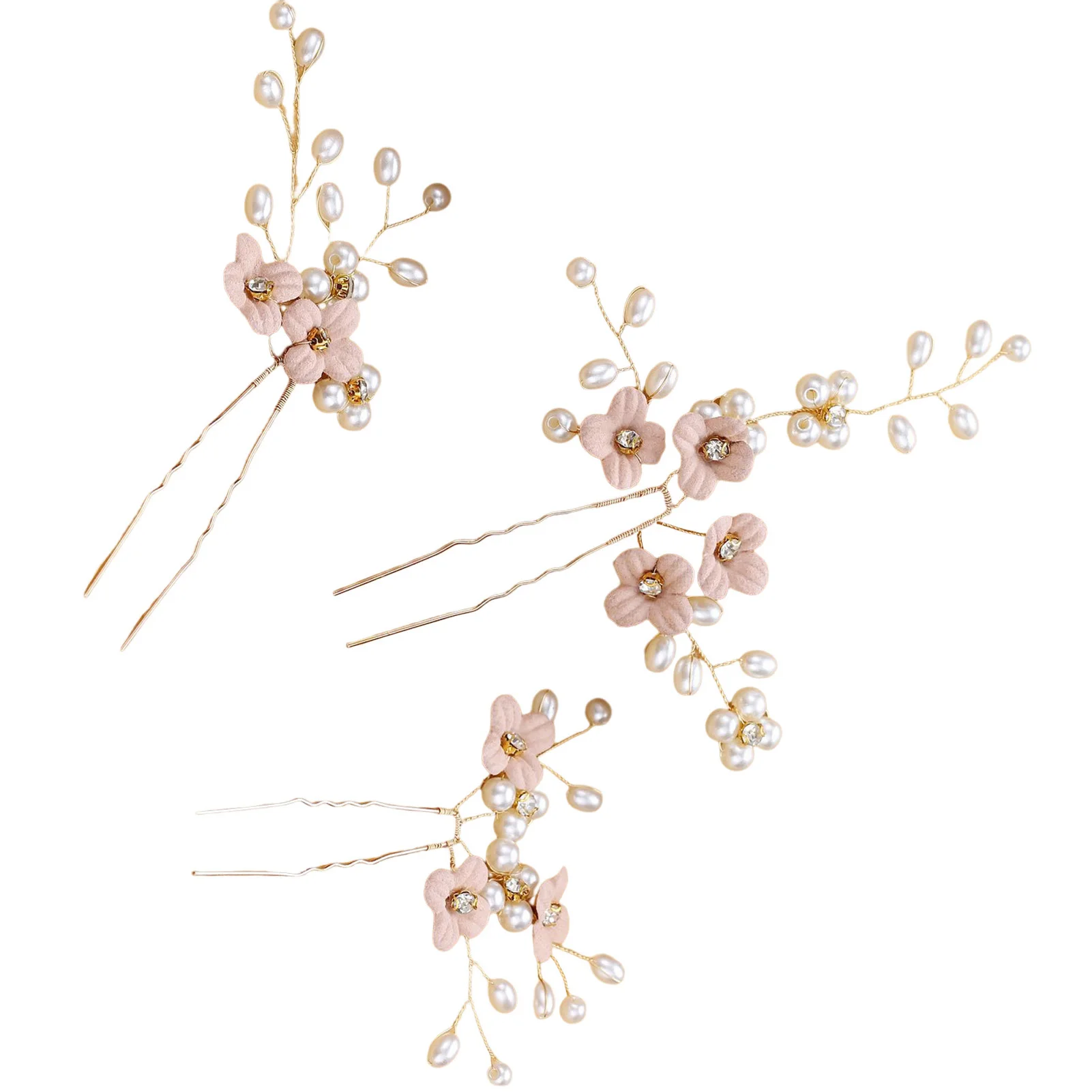 3 Pcs U Shaped Flower Alloy Hairpin Woman Cosplay Pearl Flower Shape Hair Pin for Birthday Chrisrmas New Year Gift