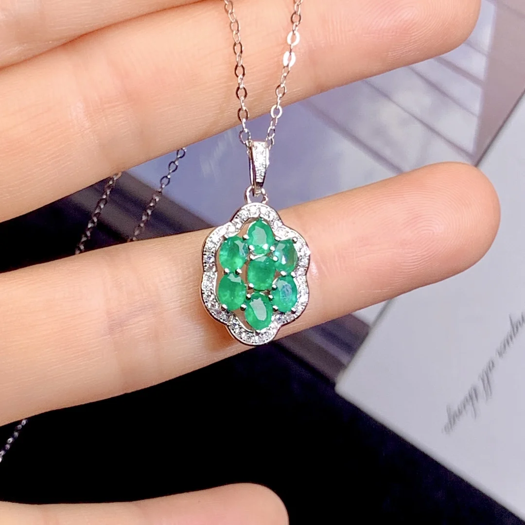 Sterling Silver 925 Natural Emerald Jewelry Ladies Jewelry Necklace Pendant Ladies Luxury Green Christmas Shipping FREE