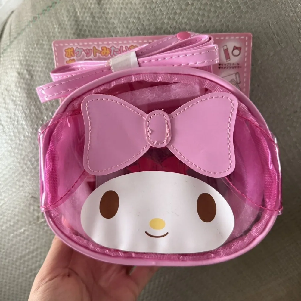 MINISO My Melody Ins Sac à bandoulière en PVC transparent pour filles, sac de rangement mignon, sac à bandoulière dessin animé, cadeaux mignons, cœur Kawaii