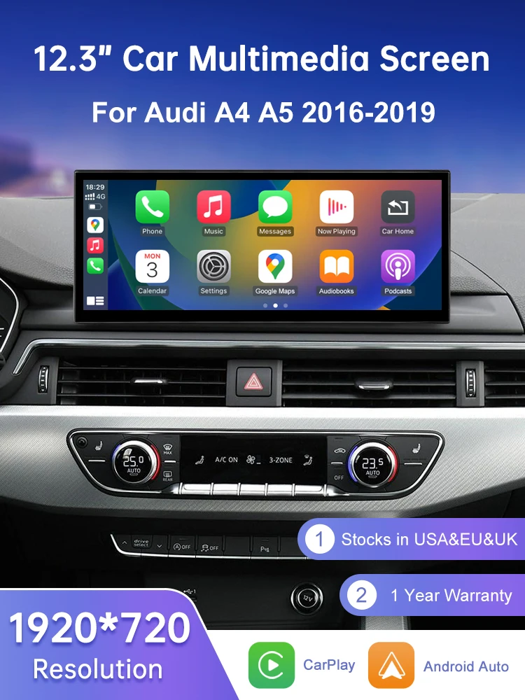 Road Top Touchscreen für Audi A5 S5 A4 S4 2016-2019 Multimedia-Autoradio mit kabellosem CarPlay und Android Auto Player