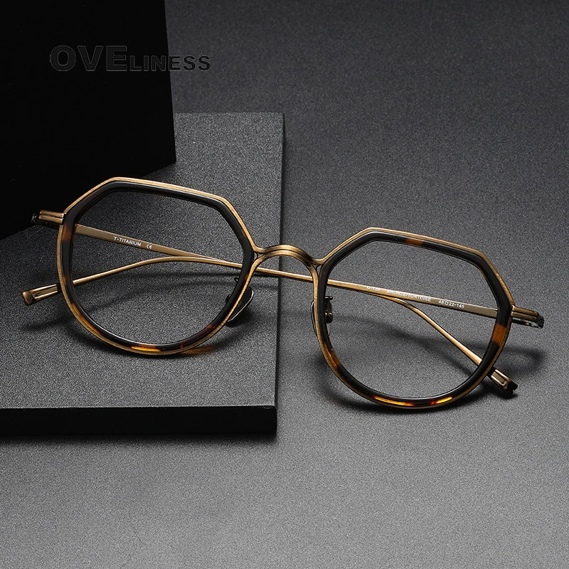 2024 Acetate Titanium Glasses Frame Men Women Simple Retro Polygon Prescription Eyeglasses frames Myopia male Optical Eyewear