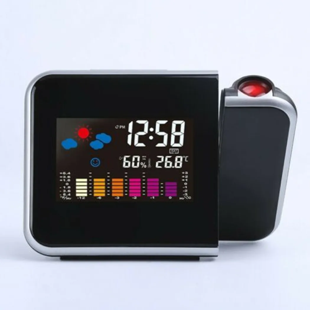 Rotatable LED Projection Alarm Clock Digital Time Date Thermometer Hygrometer Large Screen Display For Home Office Bedside Table