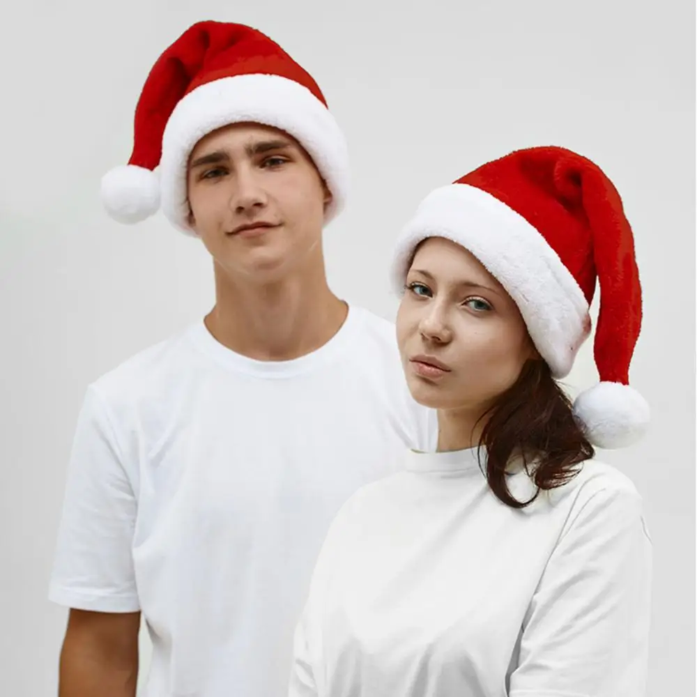 Christmas Hats for Adults and Kids Soft Fleece Long Santa Claus Red Xmas Hats Christmas New Year Party Decorations Gifts