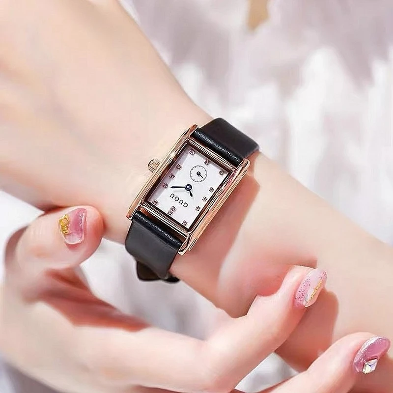 Elegant Women'S Watch, Rectangular Case With Korean-Style Strap, Fashionable Watch For Women, A Perfect Gift For Ladies.