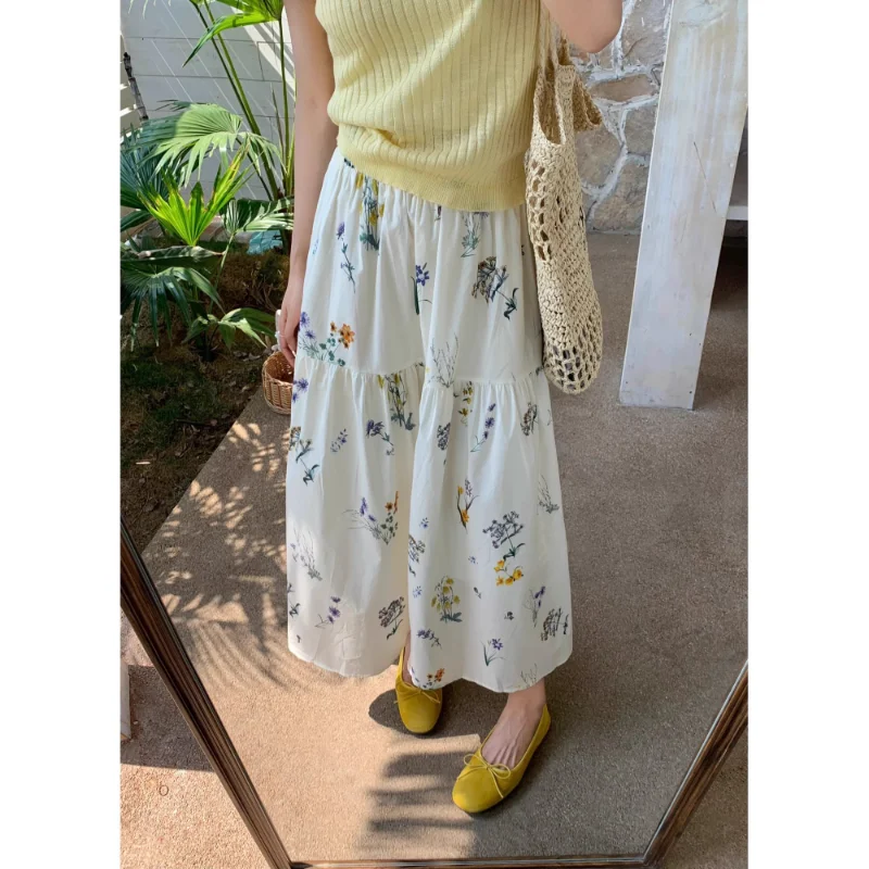 

Sweet Design Printed for Women 2025 New High Waist Casual A-line Mid-length Skirt