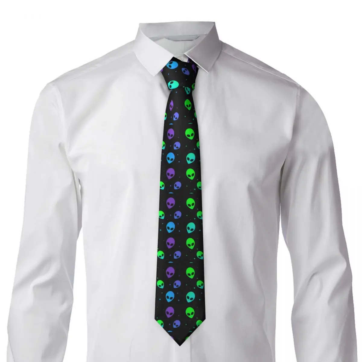 Custom Colorful Aesthetic Alien UFO Pattern Necktie Men Cravat For Father's Day