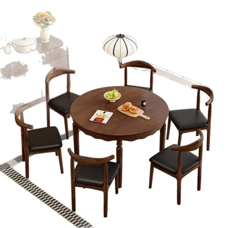 

Medieval style dining table, solid wood French retro, simple round table