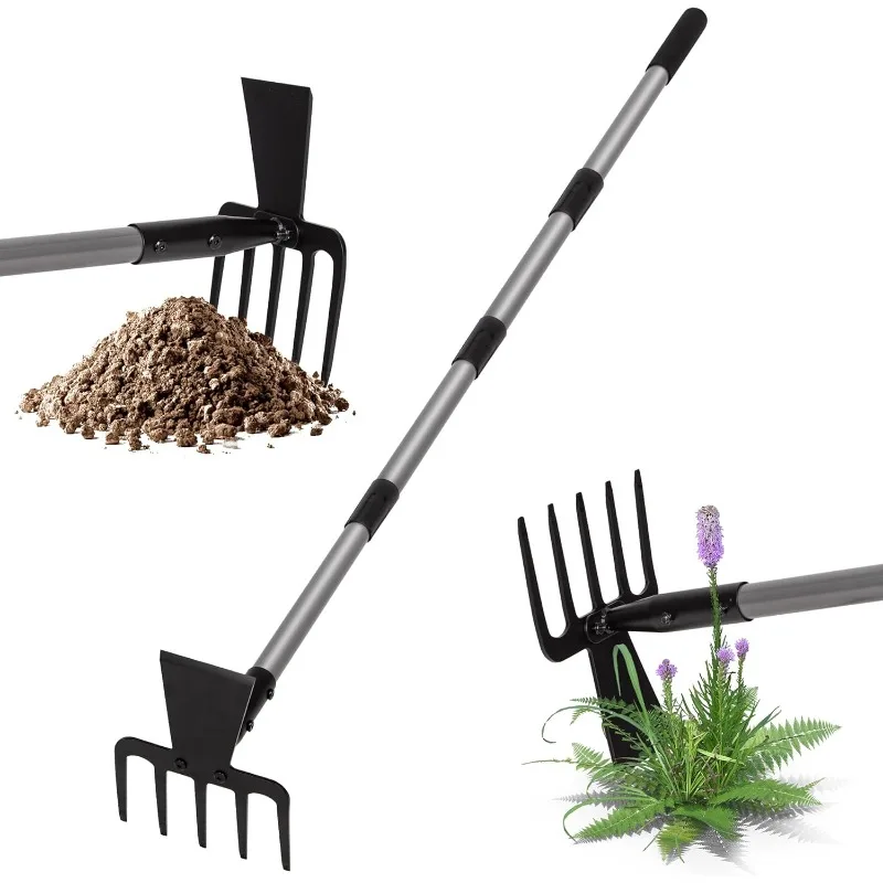 

Hoe Garden Tool, 63 Inch Garden Hoe with Adjustable Long Handle for Weeding, 5-Tines Hoe Cultivator 2 in 1 Hand Garde T