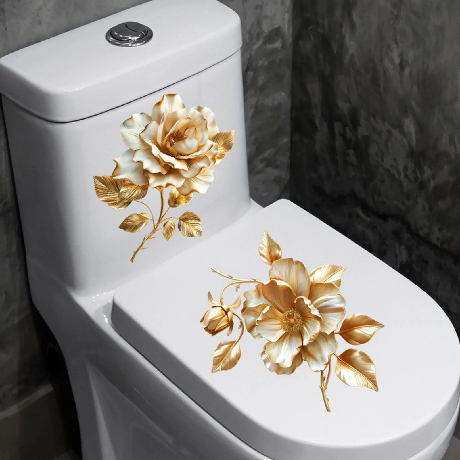 2pcs Floral Toilet Stickers To Add A Romantic Touch To Your Bathroom Wall Decal, Vinyl Decal For Home Decorations Waterproof
