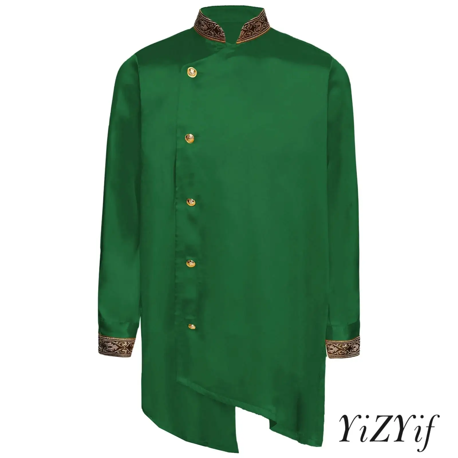 

Kids Boys Silk Indian Traditional Kurta Stand Collar Long Sleeves Asymmetrical Design Buttons Shirt Festival Casual Shirt