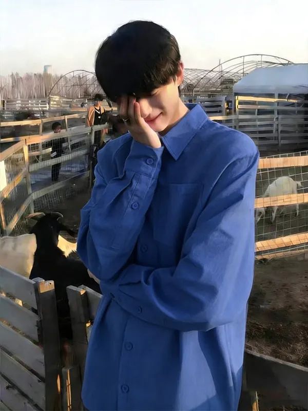 

Klein Blue Long Sve Casual irt Men's Spring Summer American Sle Inner Wear Cleanfit Outerwear Youth Faion Loose Fit