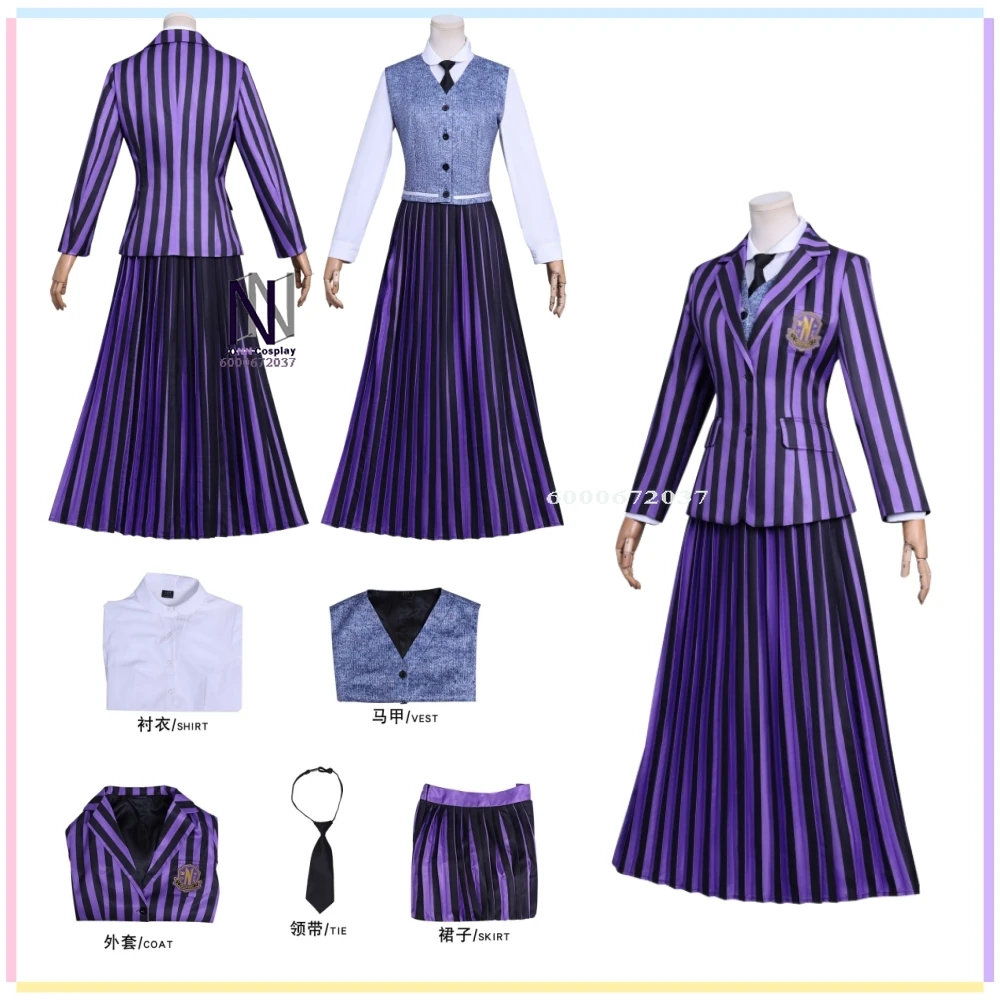 

Hot Movie Cosplay Costume Anime Wednesday Role Playing Purple School Uniform Suits Women Adult ComicCon Halloween Party Outfit