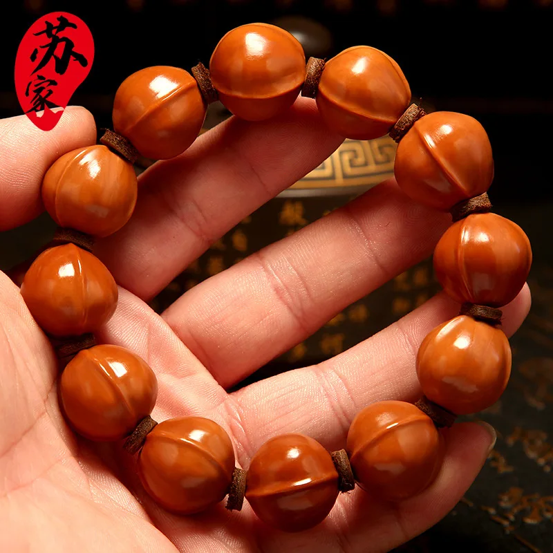 Olive Nut Short round Shark Backlight Beads Nearly Circle Beaded Bracelet Stone Carving Handmade Carved Po