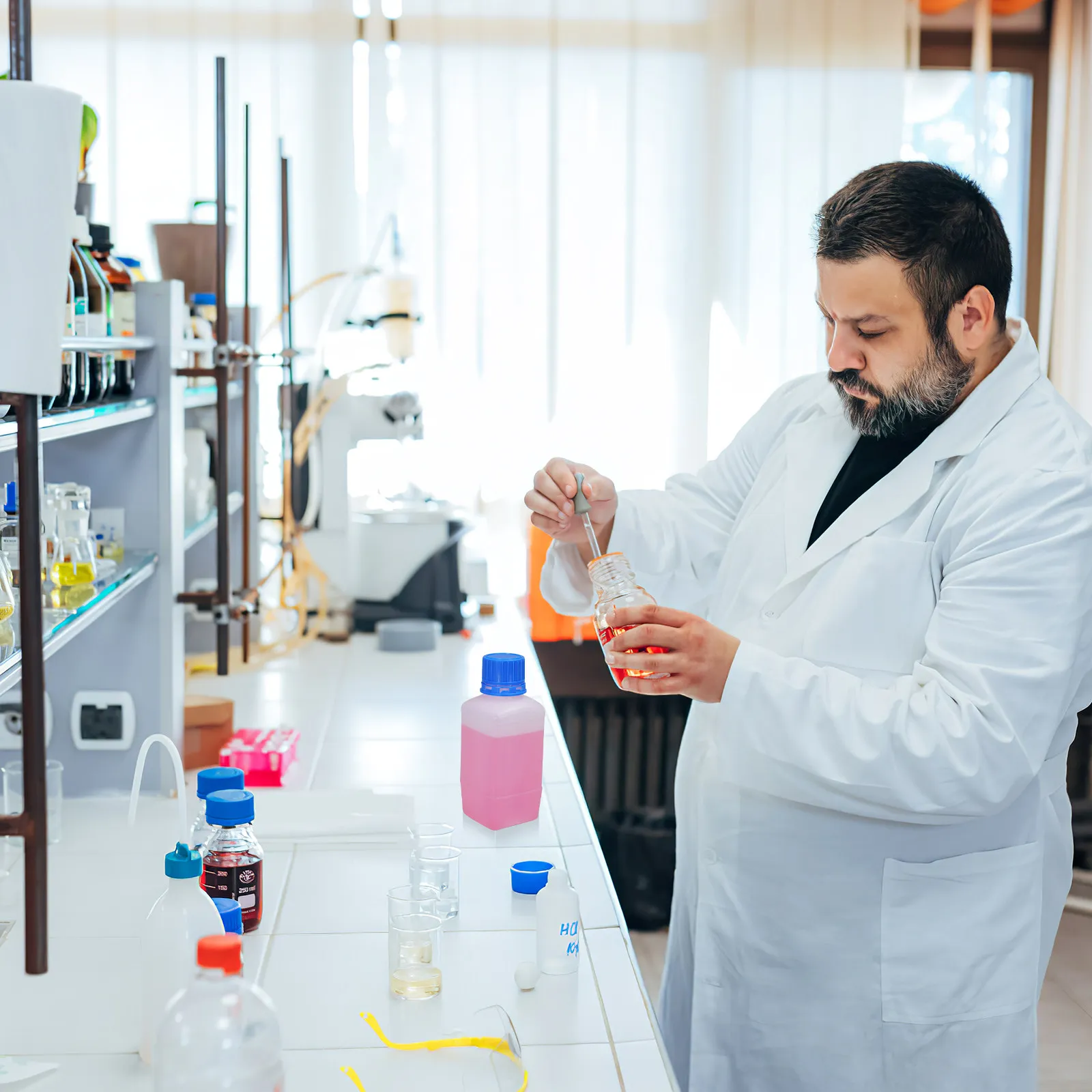 

5 шт. пластиковых бутылок для реагентов с широким горлышком, квадратные, прочные, с герметичными крышками, для лабораторий, больниц, школ, домашнего использования, пустые пластиковые бутылки