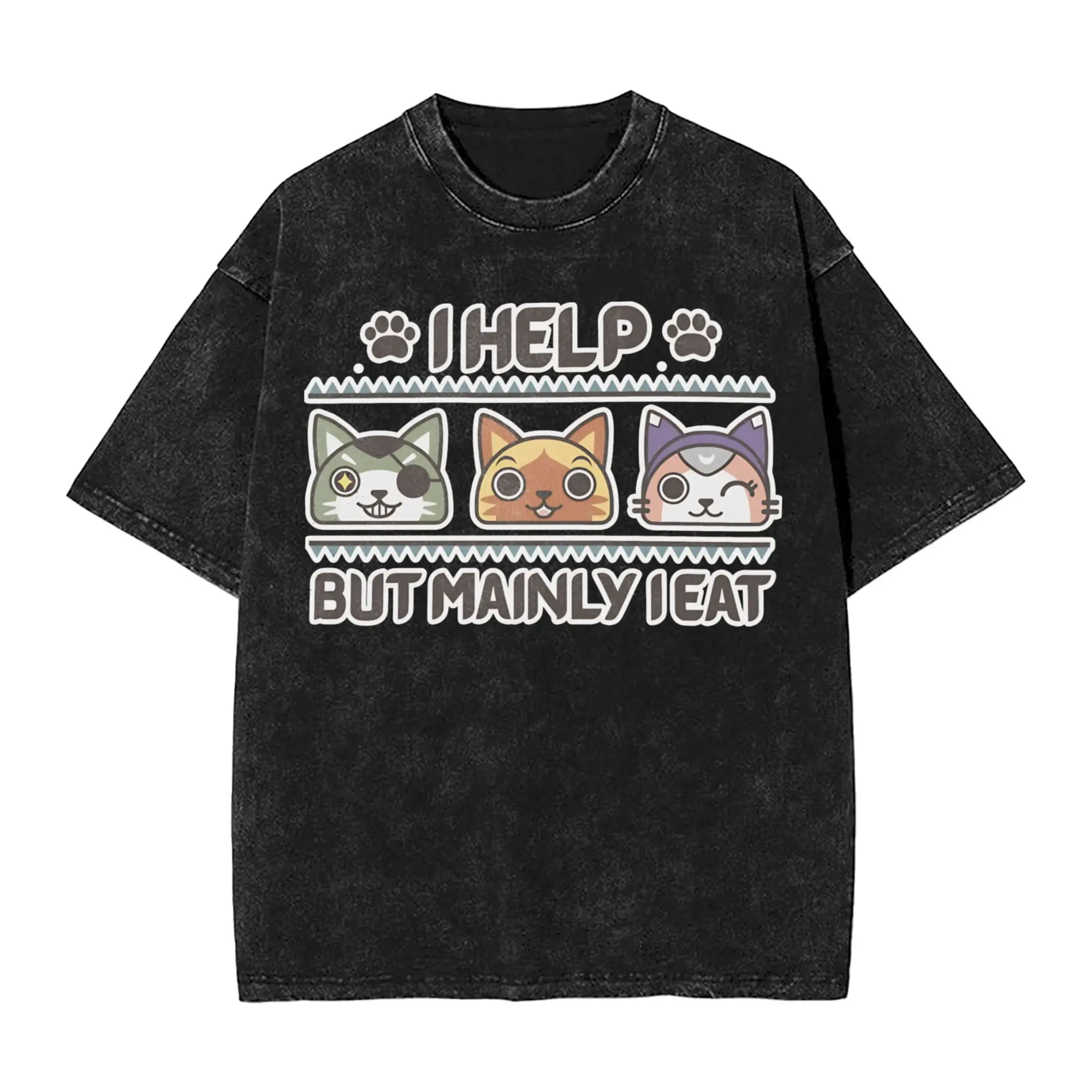 Monster Hunter  T-Shirts for Men Mh Stories Felyne  Vintage Pure Cotton Tee Shirt Round Neck Short Sleeve T Shirt Gift Clothing