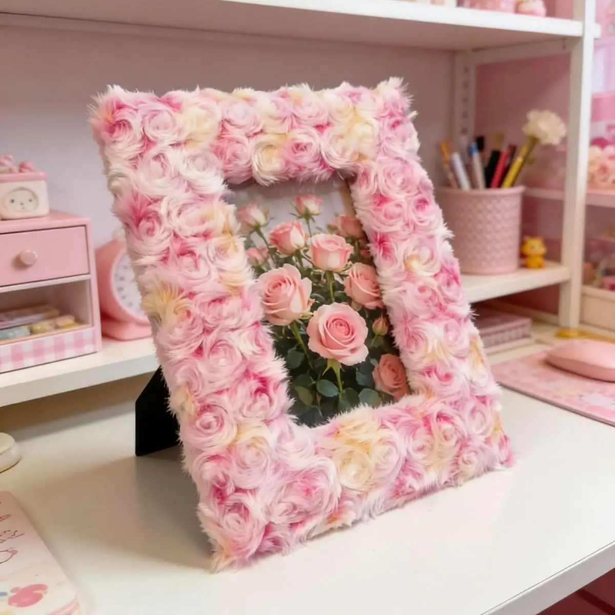 6/7/8 inch pink plush photo frame, rose fabric photo frame, density board with velvet fabric, suitable for Polaroid photo frames