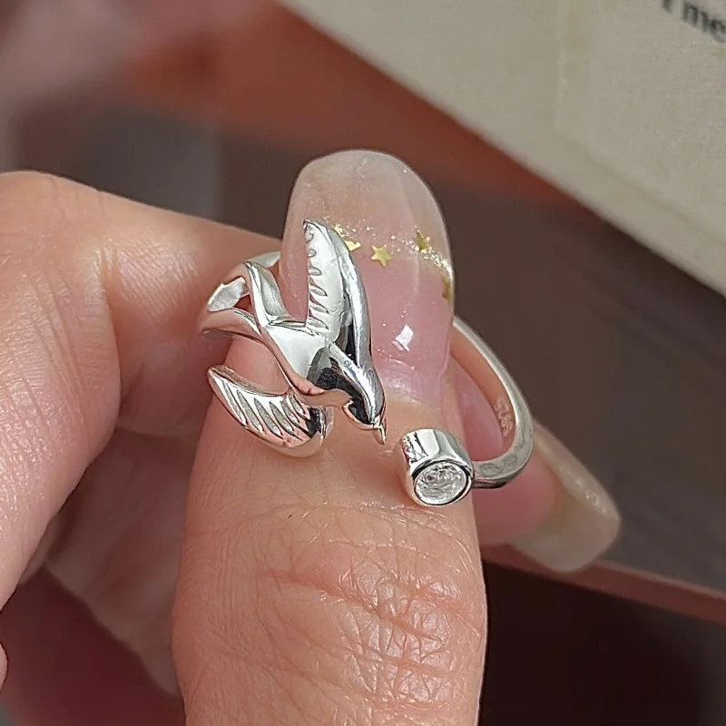 

[Cciris.Com] S925 Silver Bird Ring Japanese Vintage Minimalist Wholesale Stacking Jewelry for Women