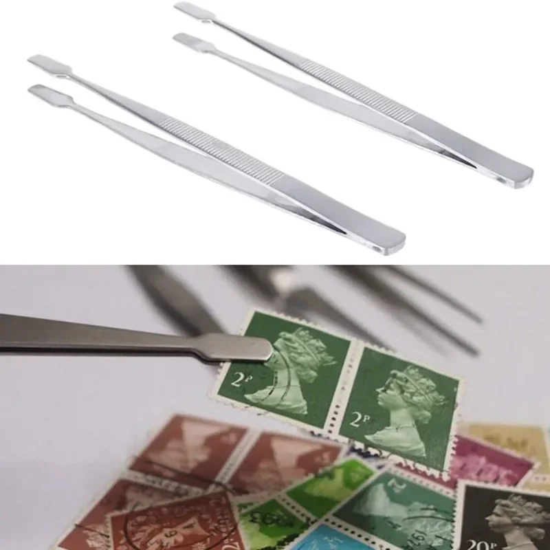 1/2Pcs Stainless Steel Stamp Tweezers Philately Home Stamps Collection Clip Stamp Tongs Tweezers Lashes Tweezers Makeup Tools