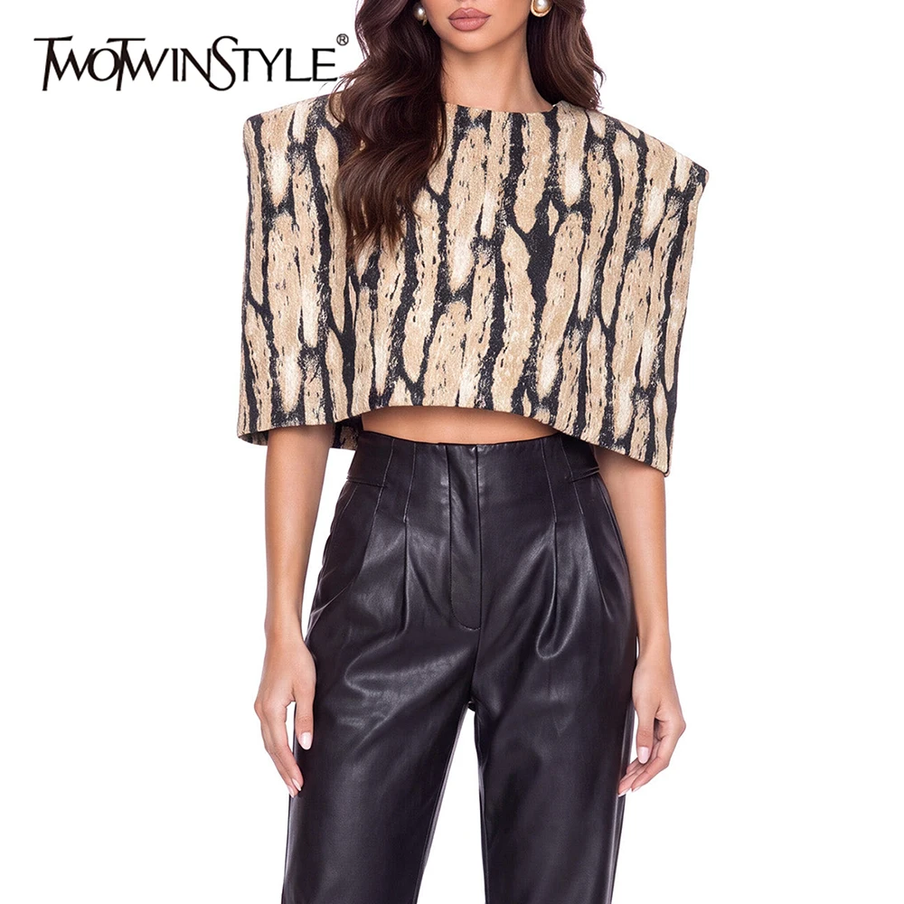 TWOTWINSTYLE Vintage Off Shoulder Abstract Print Cape Crop Top for Women Loose Half Sleeve for Casual Commute Going Out Outfit