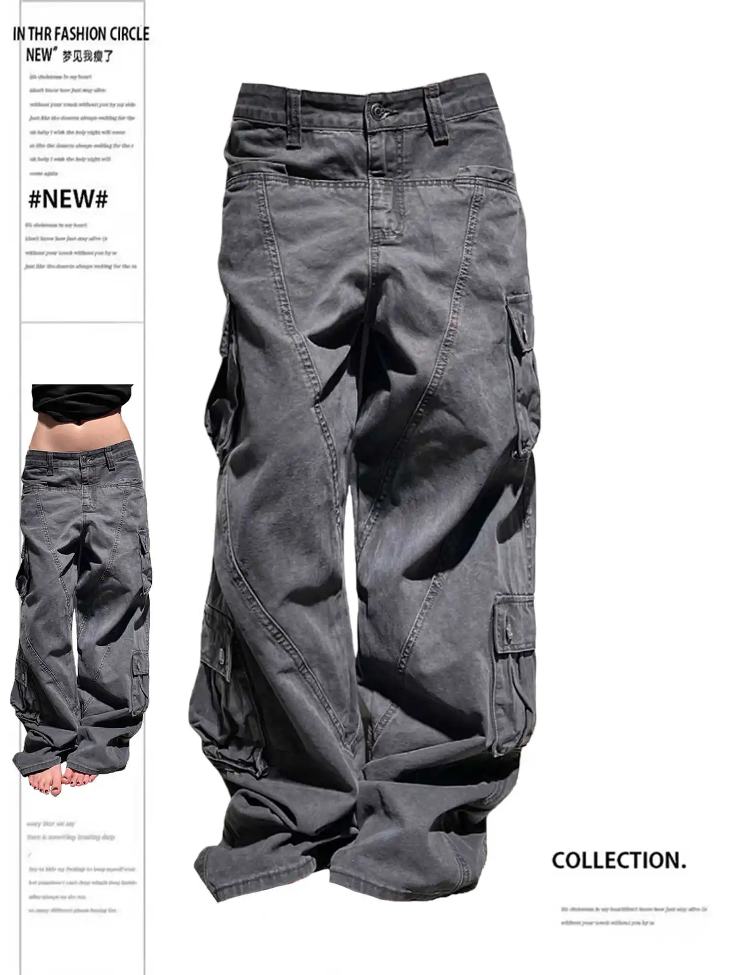 

Women's Baggy Cargo Jean American Retro Denim Pants Y2k High Street Wide Fit Punk Cowboy Japanese Harajuku Long Trousers New