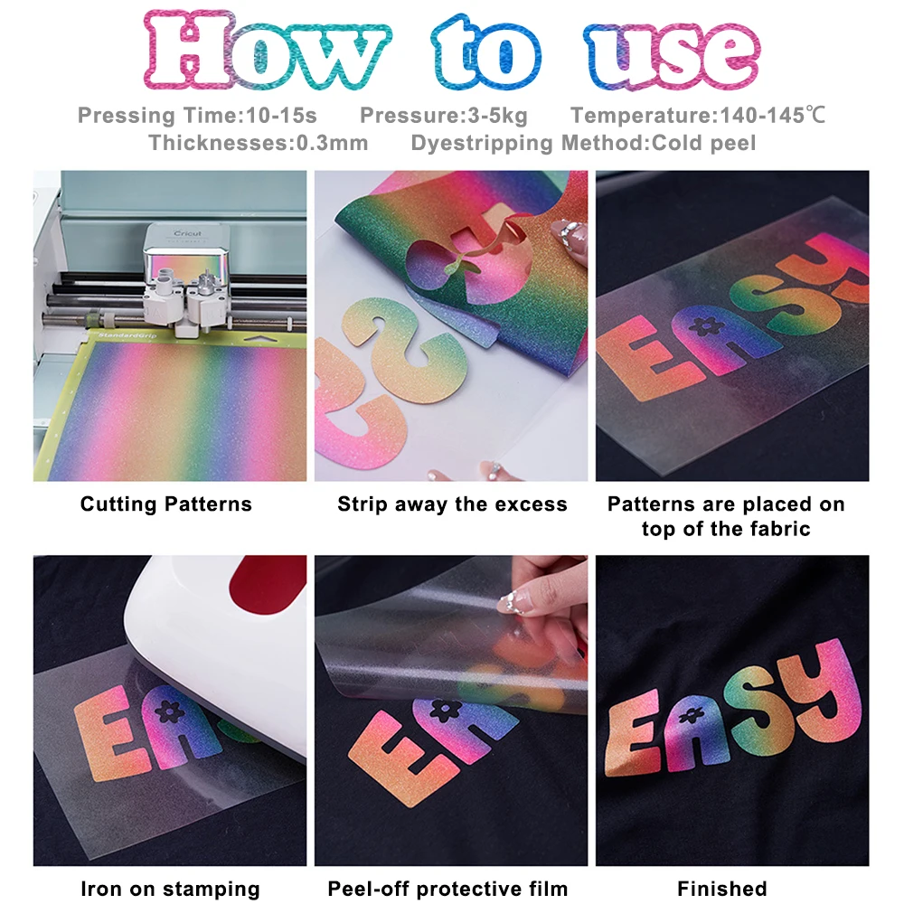 غشاء قطع من الفينيل لتصميم النقل الحراري ، غشاء ذاتي الصنع ، سهل القطع ، فلاش ، مسحوق سكاليون متدرج ، 4 ألوان