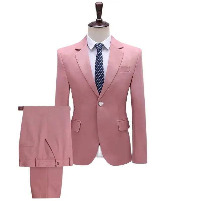 P-80-Conjunto de traje clásico de color liso para hombre, traje de novio, vestido de talla grande