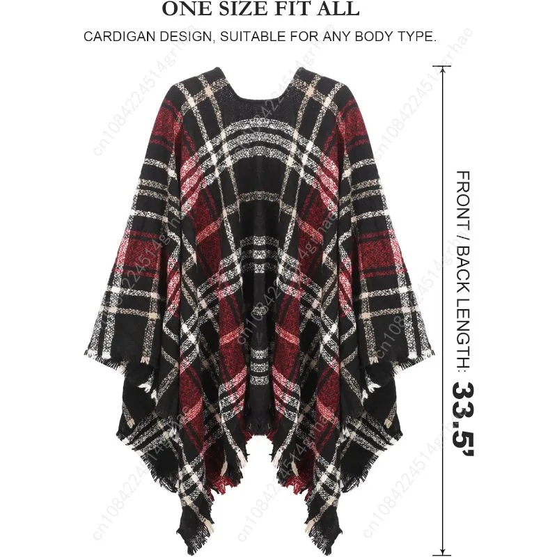 شال نسائي يلتف مفتوح من الأمام أثناء السفر، سترات منقوشة كبيرة الحجم دافئة، شالات صوفية غير رسمية #4