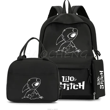 3 ชิ้น/เซ็ต MINISO Disney Stitch กระเป๋าเป้สะพายหลังนักเรียน Back to School วัยรุ่นถุงอาหารกลางวันสําหรับกระเป๋านักเรียนเด็กกระเป๋าเป้สะพายหลังขนาดใหญ่