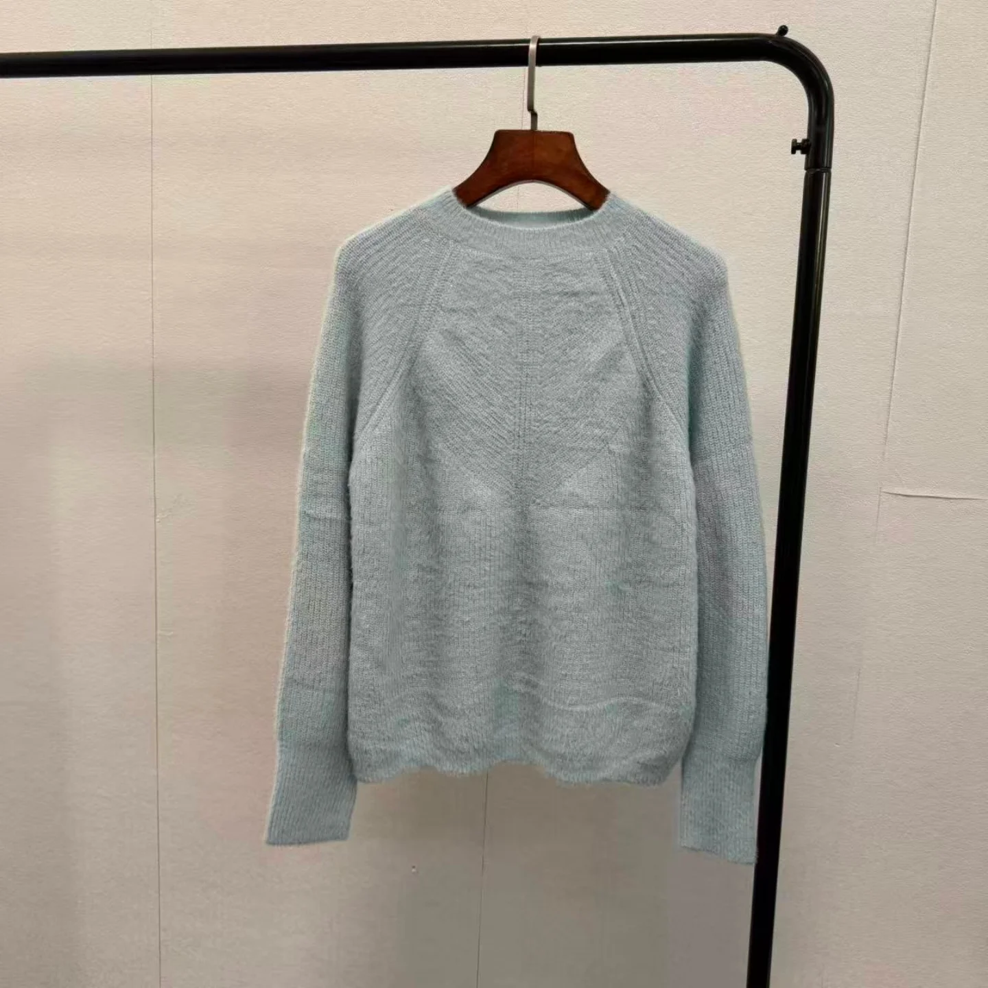 

Loose round Ne Knitted Sweater Lake Blue Autumn Winter Women's Faion Soft Lazy Sle Warm Commute Sle Pure Color