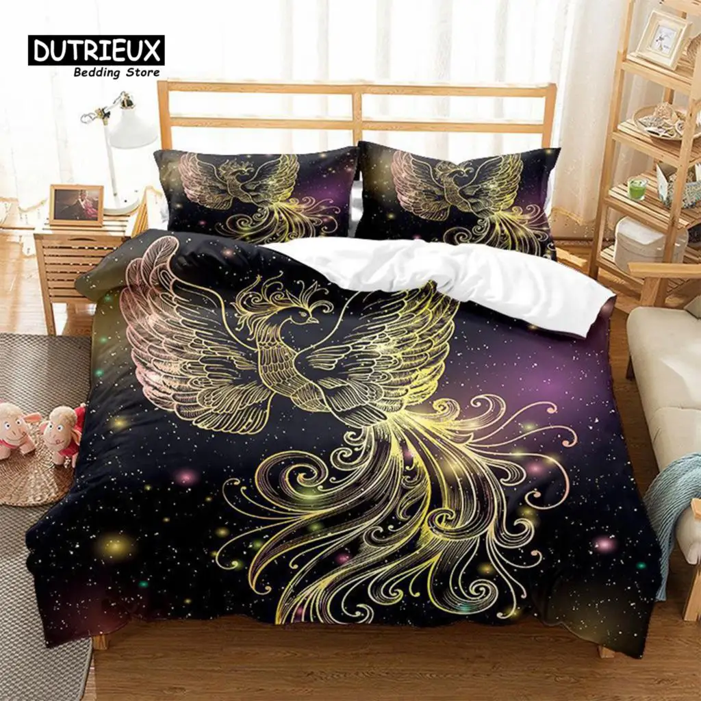 3D Animal Totem Theme Black Bedding Set Tortoise Fish Gecko Phoenix Duvet Cover Set Print Quilt Cover For Kids Adults Room Decor