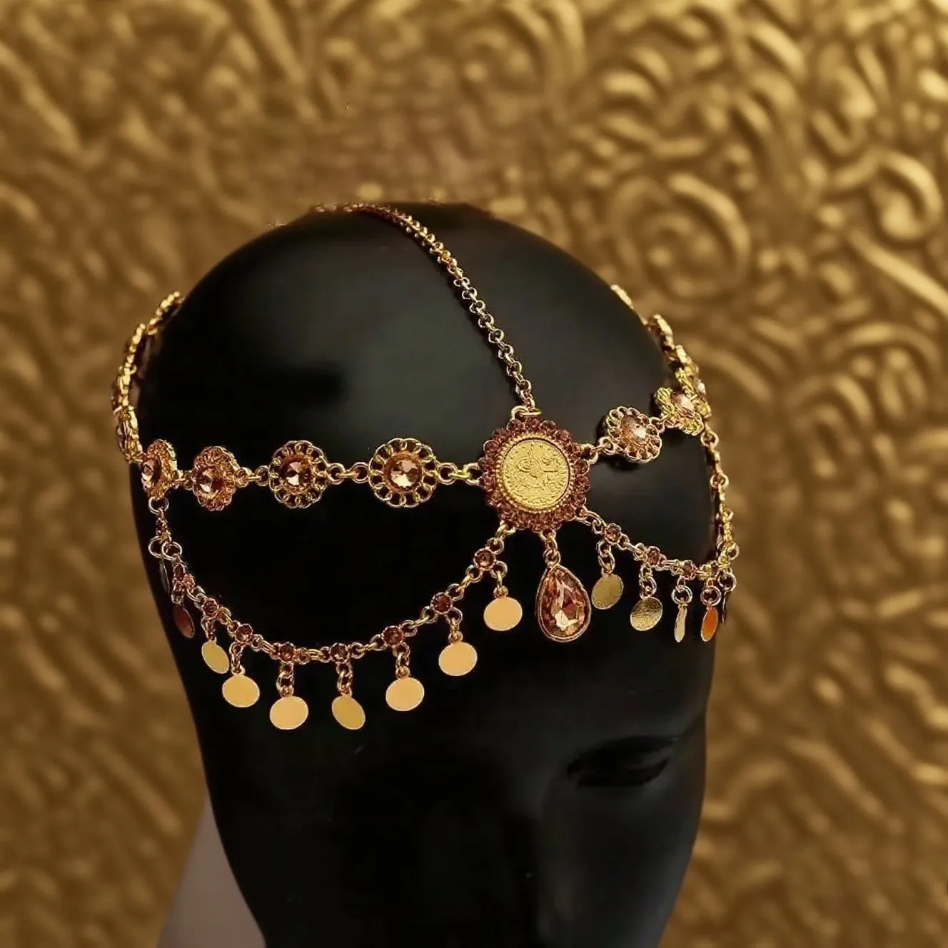 Gold plated turkish kurdish women hair jewelry middle east arabic trendy hair chain bridal jewelry
