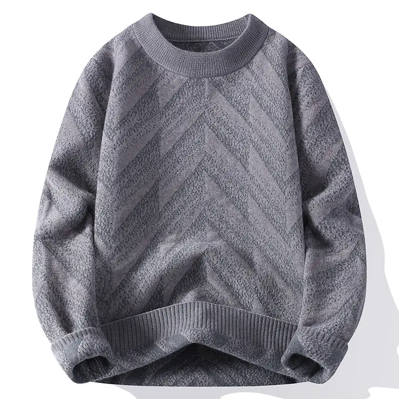 Suéter Masculino Estilo Americano com Gola, Nova Moda Outono Inverno, Marca E, Tricô Simples e Versátil, Top Casual