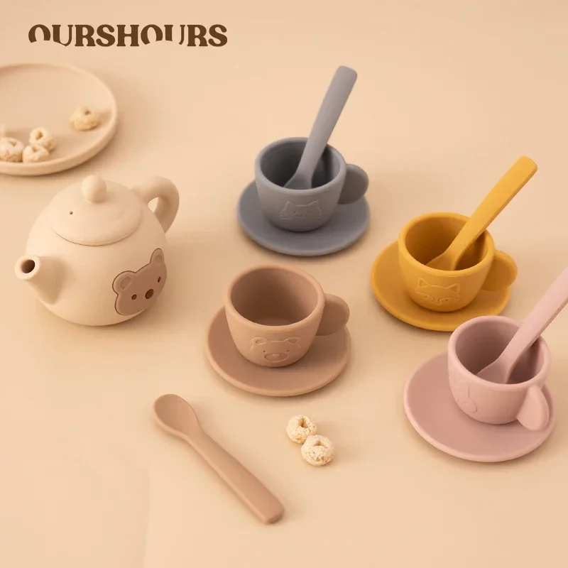 Service à thé en silicone pour petits garçons et filles, accessoires de cuisine pour enfants, jouets de jeu de simulation, service à thé standard