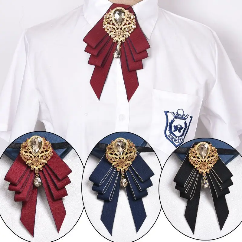 

Golden Rhinestone Bow Ties Luxury British Korean College Style Uniform Shirt Accessories Men and Women Bank Staff Collar Flowers