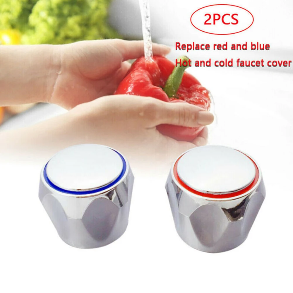 Hot Cold Faucet for taps Handle Knob Replacements Handle Silver Tone Red &Blue 2Pcs/Set Faucet Handle Bathroom Accessories