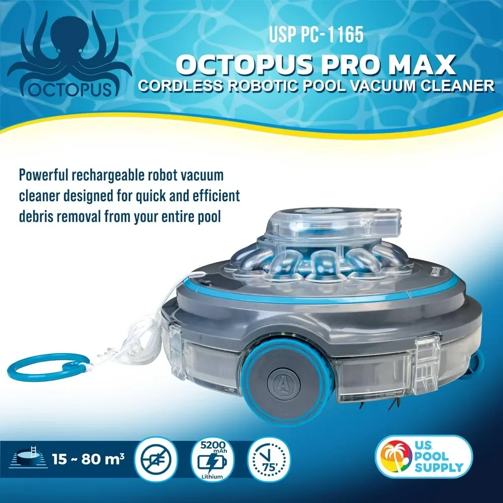 Cordless Robotic Pool Vacuum Cleaner - Lasts 75 Mins, Powerful Suction, Dual Filtering, Small In-Ground, Rechargeable