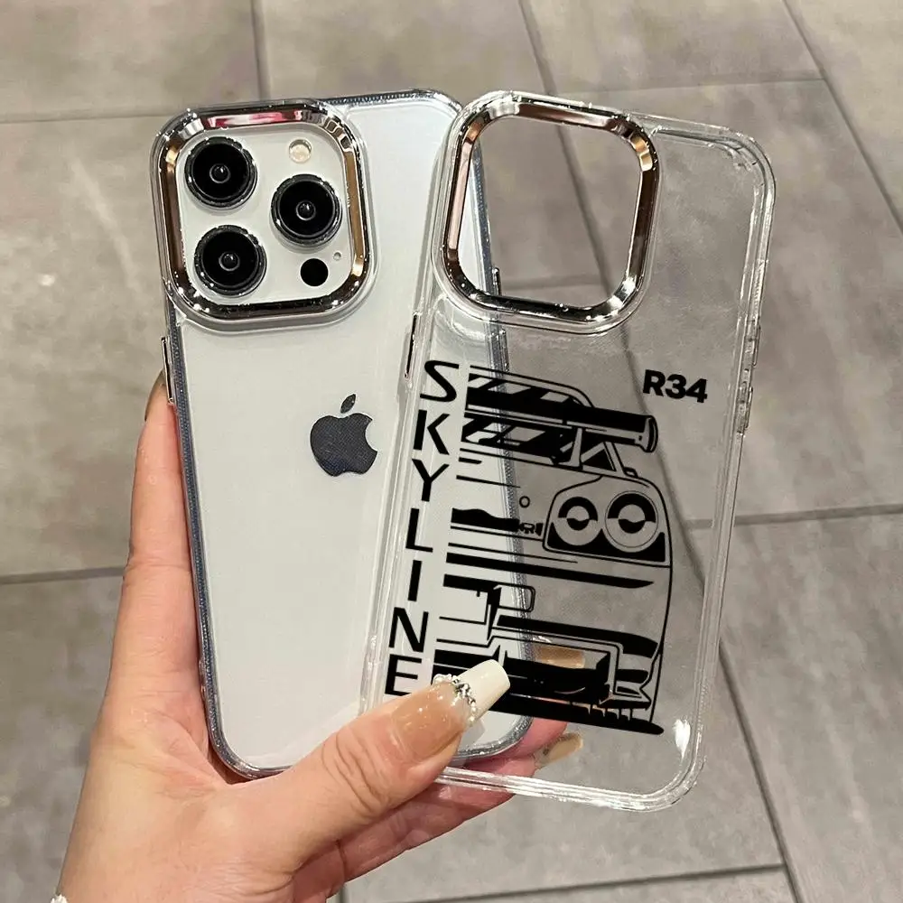 Cool Car Design Phone Case for iPhone 17 16 Pro15 Pro Max 14 13 Mini 12 11 14 Plus SE3 7 8 15 Plus XR XS MAX Laser Silver Cover
