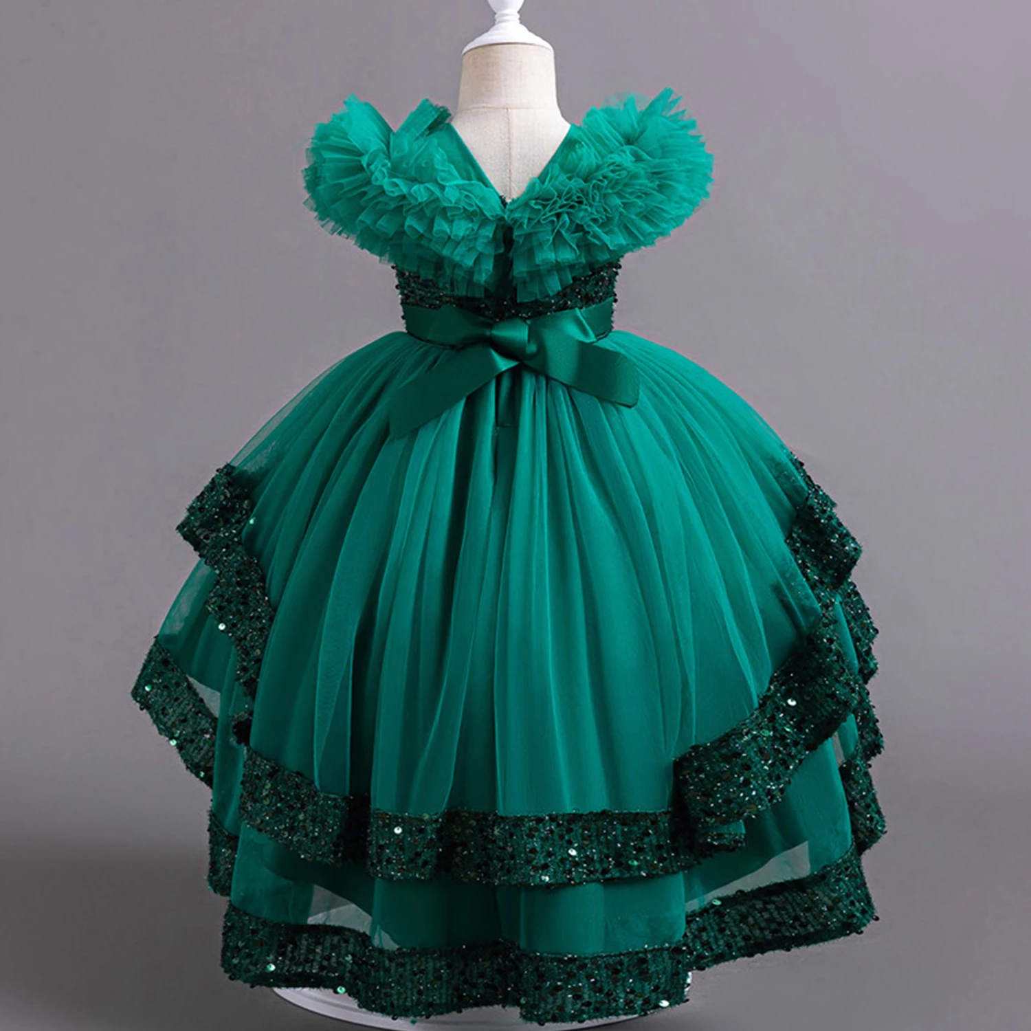 Impresionante vestido alto-bajo de lentejuelas para niñas pequeñas y grandes, vestido de ceremonia de graduación, fiesta de cumpleaños, niña de flores