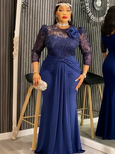 Imagen 2 del producto Vestidos de fiesta africanos de talla grande para mujer Dashiki lentejuelas vestido largo ajustado Sexy elegante vestido de noche de boda musulmán turco