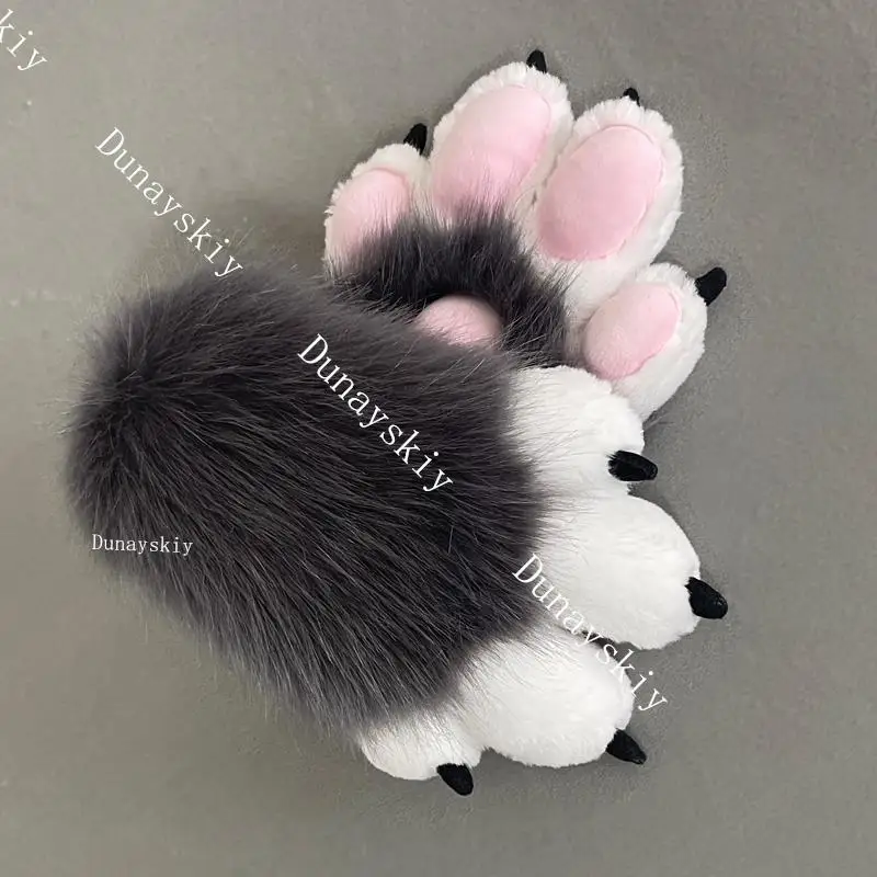 Guantes con forma de pata de Animal peluda de felpa para niña, guantes con garras para uñas de gato, traje de Cosplay con pata de gato, manopla esponjosa con pata de oso de Anime