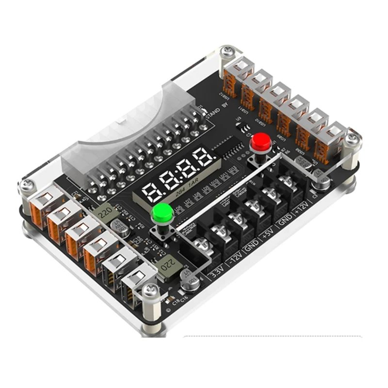 12 Ports USB 3A 3.3V 5V 12V -12V Output Voltage ATX Power Supply Breakouts Board Module With Acrylic Case Kit