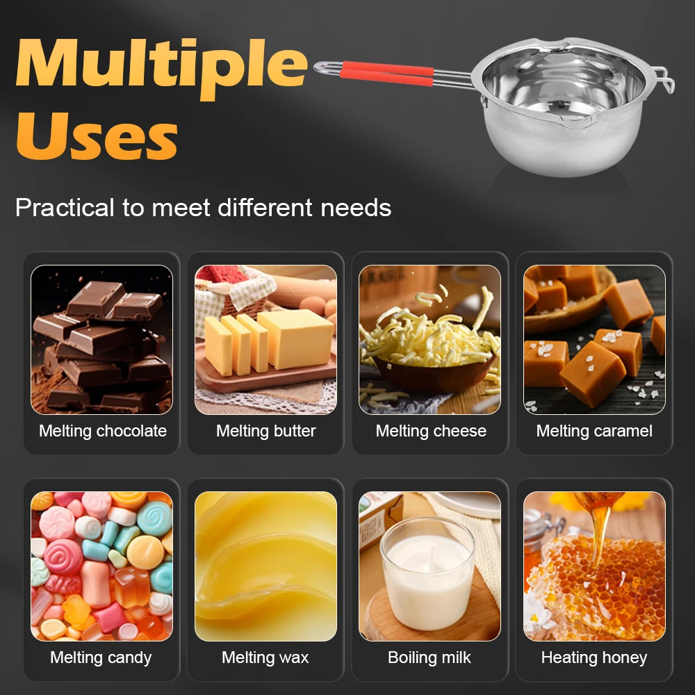 MTM 1000ml 304 Stainless Steel Melting Pot Multipurpose for Chocolate, Butter, Cheese & Candle Wax Making