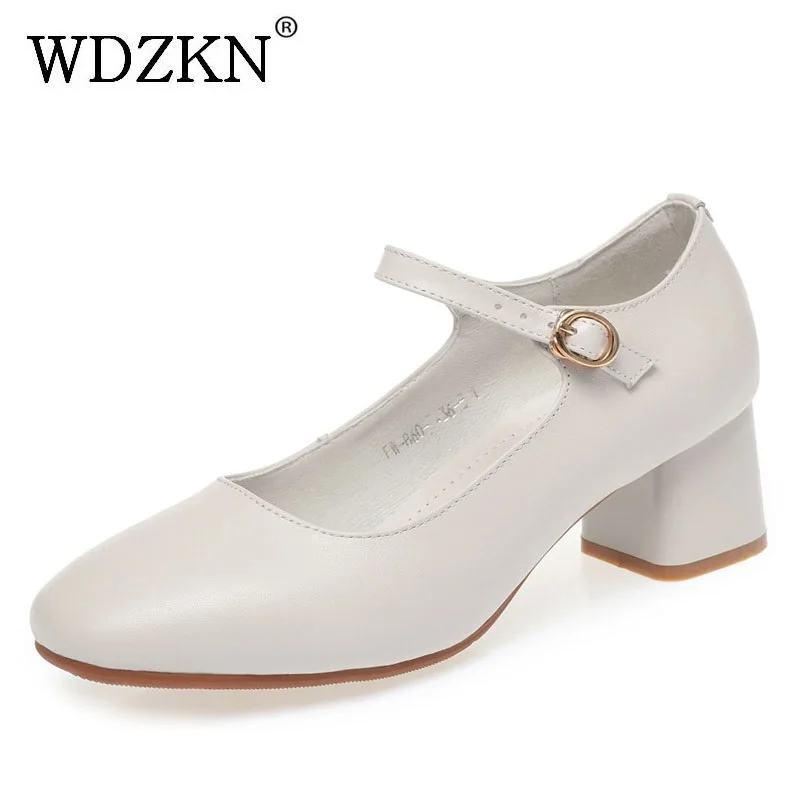 

WDZKN 2026 Fashion Pumps Women Thick Heel Genuine Leather Shallow Shoes Spring Summer Square Toe Comfort Party Casual Shoes Lady
