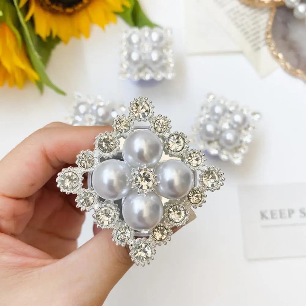 Exquisite Mobile Phone Holder  Anti-slip Square Mobile Phone Stand  Rhinestone Faux Pearl Expanding Phone Grip Tok