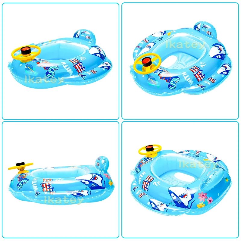 1Pcs Boat-shaped Baby Swimming Pool Float for Toddles Cartoon Steering Wheel Swim Ring Blue Inflatable Toys Summer Photo Prop