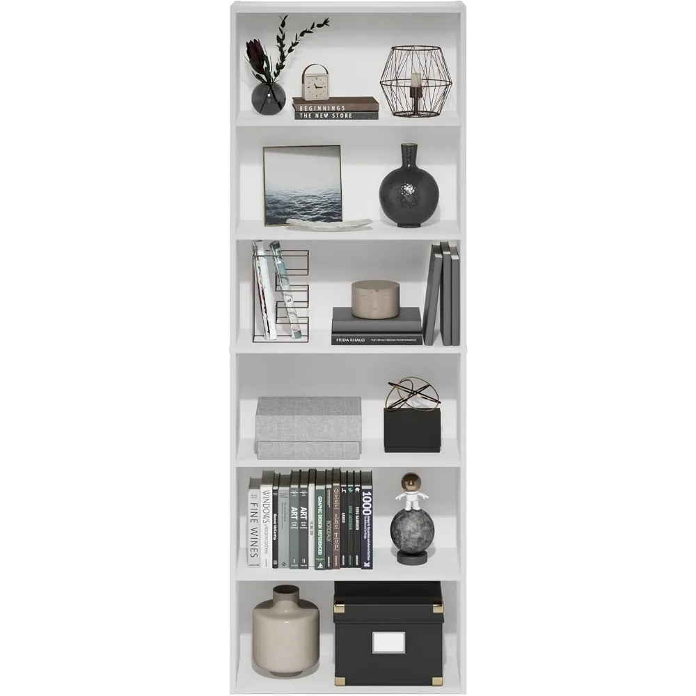 Jaya Simply Home Free Standing 6-Tier Open Storage Bookcase, White