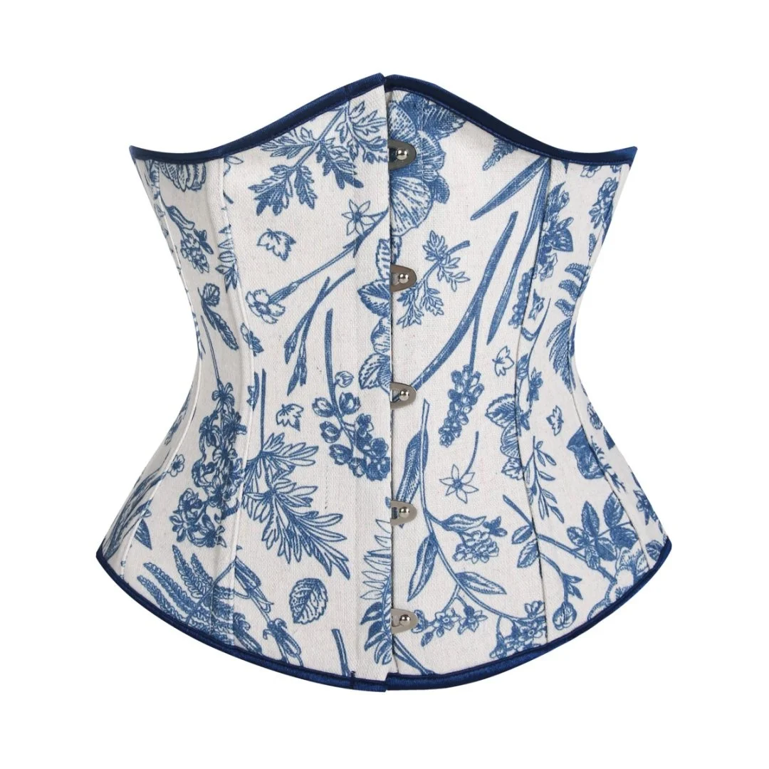 

Готический корсет под грудью с синим принтом, винтажный корсет с цветочным принтом на талии, женское корректирующее белье, сексуальные бюстье и корсеты, одежда в стиле стимпанк