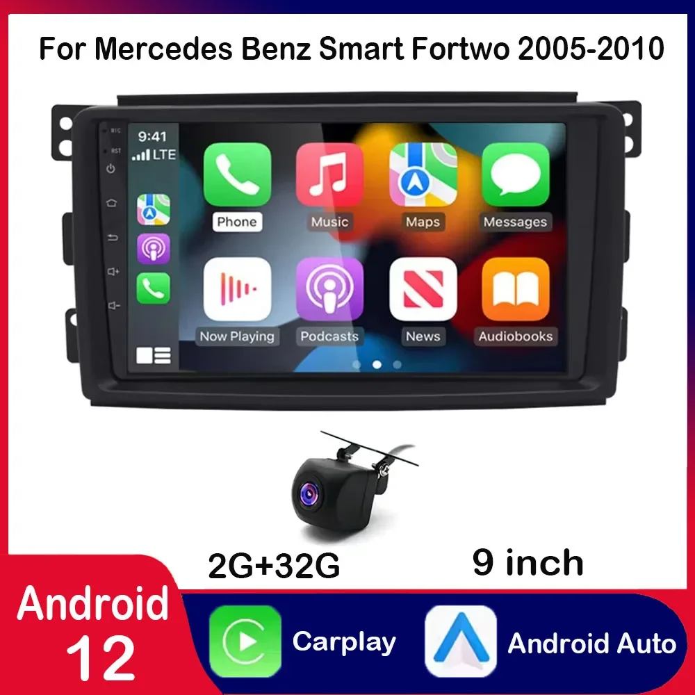 

for Mercedes Benz Smart Fortwo 2005-2010 9" Stereo Carplay & Android Auto/WiFi/DSP 32EQ/SWC/59 UI Themes /AHD Backup Camera