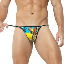 Sexy Men Printed G-string Low-Rise T-back Thong Male Soft Underwear Bulge Pouch Underpants Beach Briefs Fashion Bikini Trunks